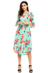 Sexy Green 3/4 Bell Sleeve Floral Midi Dress
